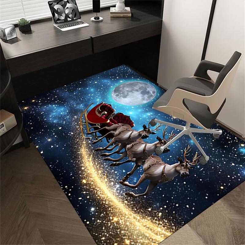 Sleigh Reindeer Crystal Velvet Chair Mat Area Rug - Non-Slip, Floor Mat, Office Desk Chair Rugs, Bedroom Decor.Christmas Gift-1106061
