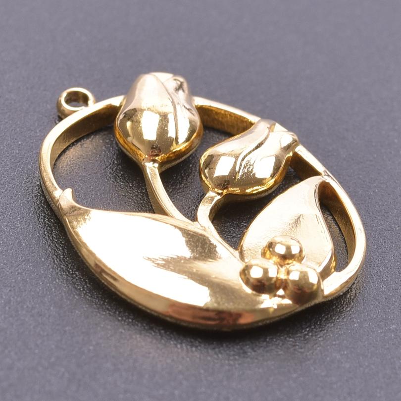 Real Gold Plated Stainless Steel Plant Charms For Jewelry Making Supplies Rose Plum Blossom Leaves 5pcs/Lot Pendant DIY Pendant