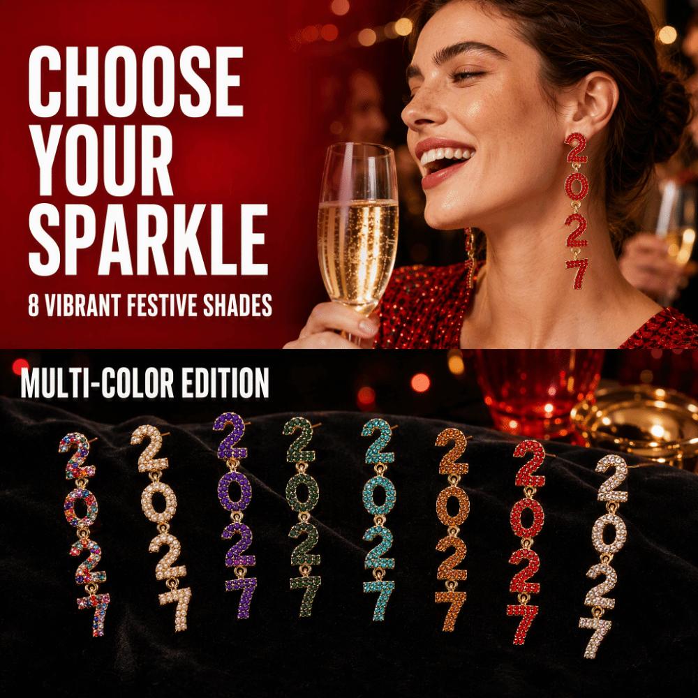 Zircon 2027 Digital Earrings Shiny Christmas Stud Earrings Elegant Happy New Year Earrings Daily