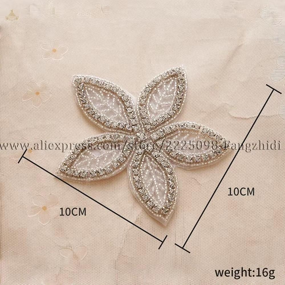 FZD 1 PC Silver Crystal Rhinestone Applique Gold Sew On For Wedding Dress Belt Pearl Patch Iron On Hot Fix Glitter Crystal Stone