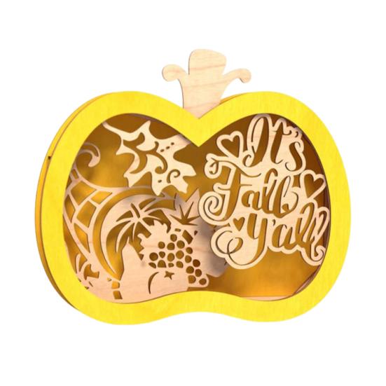 Yousheng Halloween Wooden Lighted Pumpkin for Tabletop, Spooky Pumpkin Lantern Shadow Box for Halloween Party, Dinning, Coffee Table Decoration