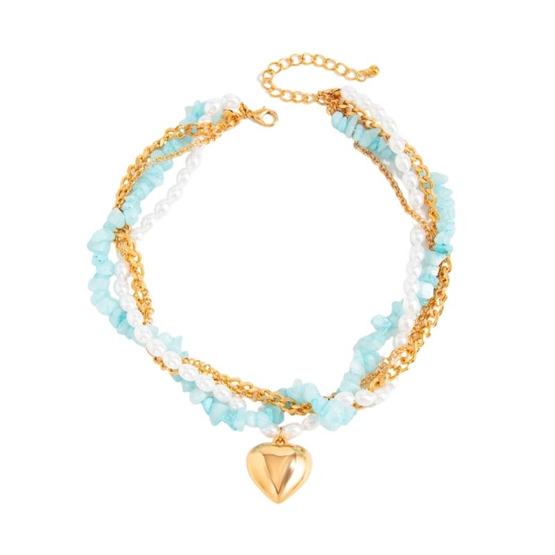 

Simulated Pearls Jewelry With Blue Crystals Heart Pendant for Daily Wear and Special Occasions