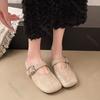 Fashion Spring Retro Single Shoes Comfortable Flat Bottom Ladies Sandals Square Toe Ballerina Style Slippers Casual Solid Mules Slides