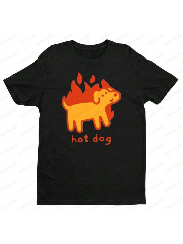 Funny Hot Dog T-Shirt Humorous Cute Printed Design T-Shirt 'unisex Wo'unisex Summer Crewneck Cotton Short Sleeve Daily Life Casual Tees