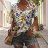 Summer New 3D Printed V-neck Women's Loose Casual Short Sleeved T-shirt