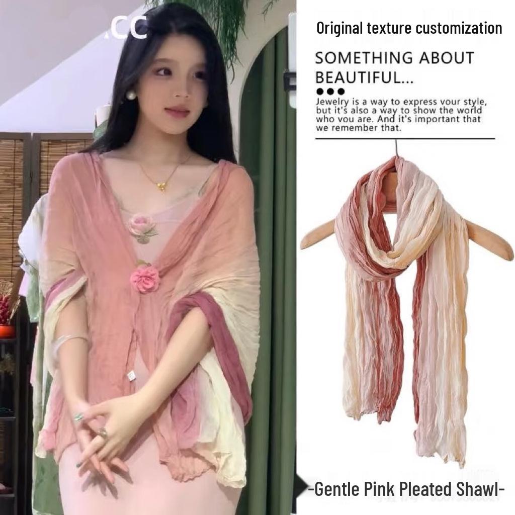 

Пустынный стиль Северо-Запад Ганьсу Путешествие Плиссированный платок и шаль для защиты от солнца для женщин