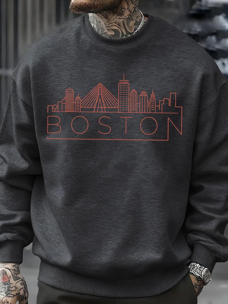 Boston City Line Prints Men Sweatshirt Autumn Hip Hop Fashion Pullovers Comfortable Sweatshirts Casual Sportswears