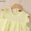 ZANZEA Women Casual Round Neck Loose Sleeveless Ruffles Blouse