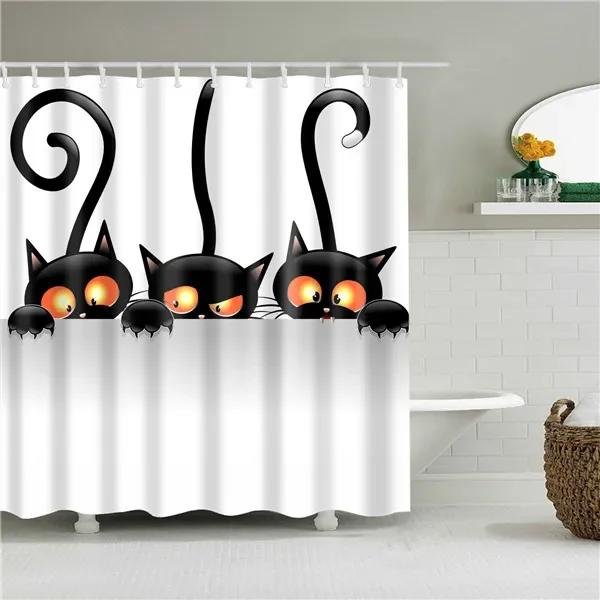 Cartoons Animals Cat Giraffe Elephant 3d Bathroom Shower Curtains Bath Curtain Fabric Waterproof Polyester Home Decor with Hooks