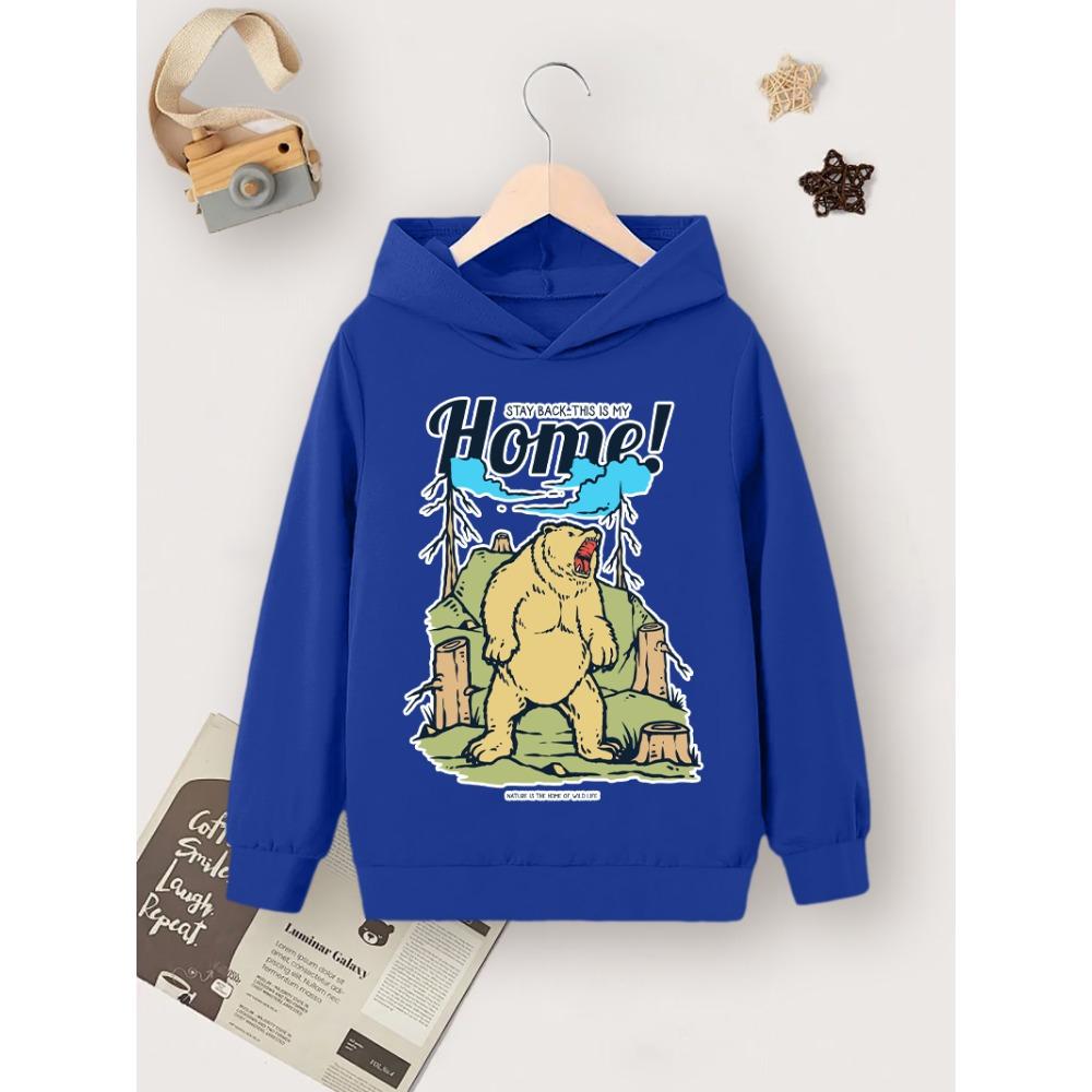 

Single casual and simple children s autumn and winter blue hoodie, big bear cartoon printed hoodie 100
