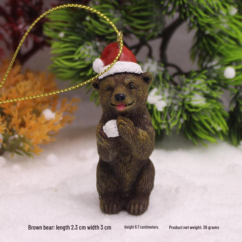 Santa Claus and Snowman Figurines with Christmas Ornaments, Brown Bear Gift Bag & Micro Landscape Pendant