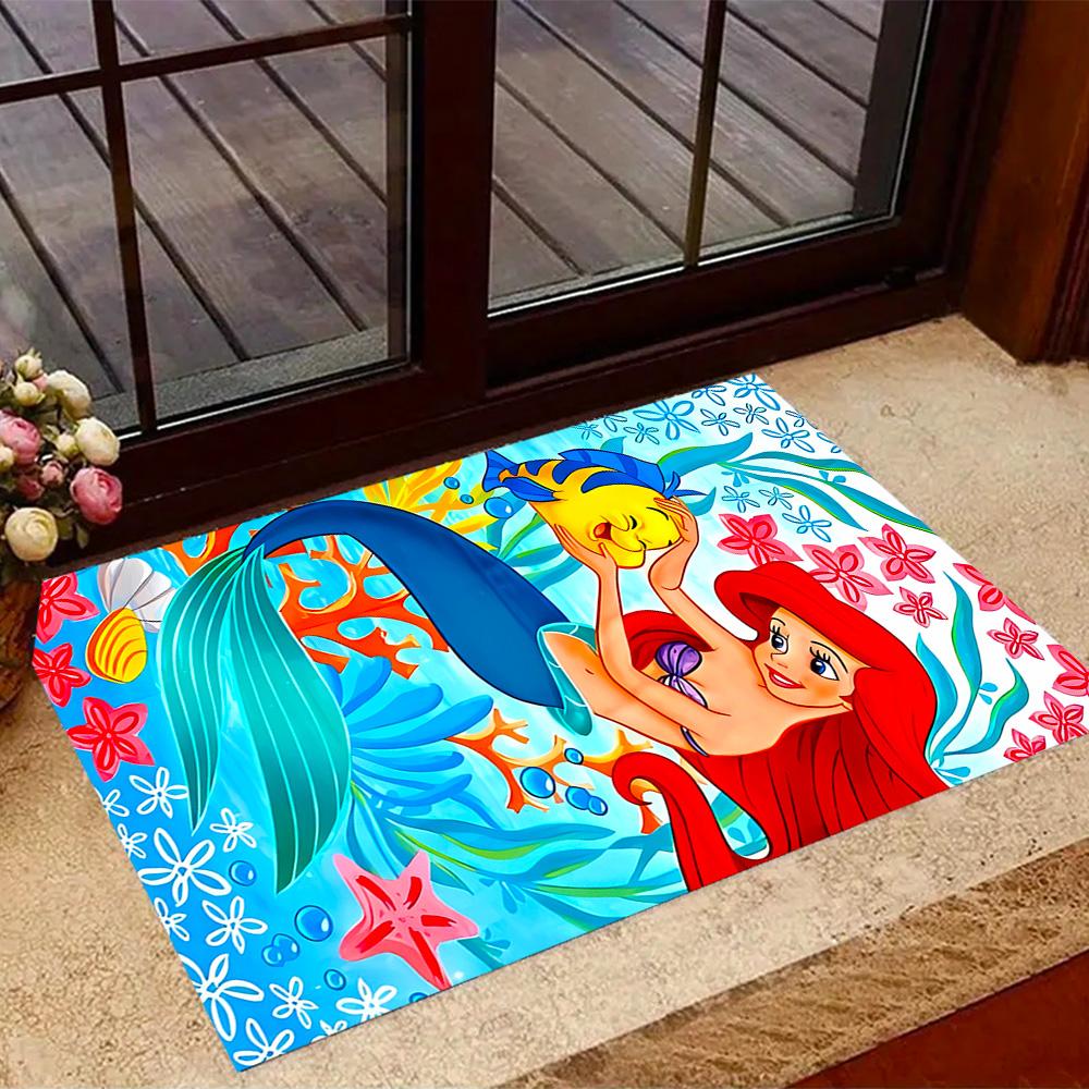 Underwater Mermaid Adventure Disney Cartoon Theme Anti-Slip Rug - Polyester, Home Decor, Suitable for Bedrooms, Living Rooms, Doorways, and Studios