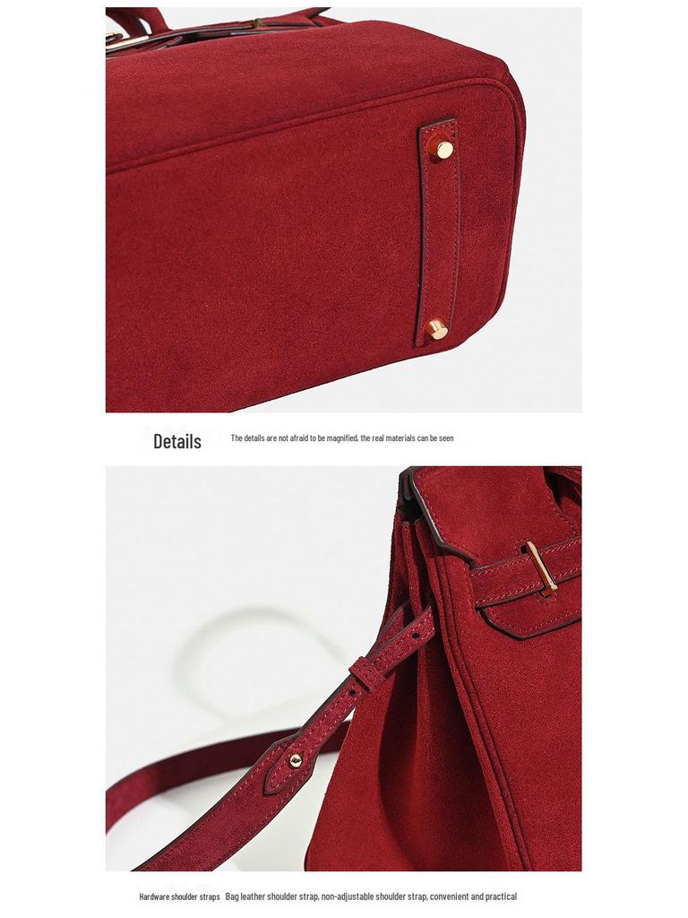 2025 Herbst/Winter Damen Echtes Leder Rindsleder Wildleder Platin Große Kapazität Schulter- und Umhängetasche