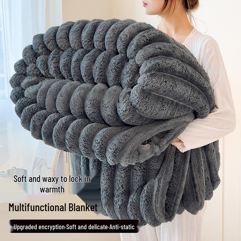 Warme Kaninchenfell-Plüsch- und Korallenfleece-Decke: Verdickte Steppdecke für Winter, Frühling und Herbst – Perfekt für Wohnheim, Einzel- oder Doppelbett.