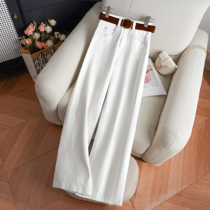Off-white wide-leg jeans women's summer new high-waisted loose and thin versatile narrow straight-leg pants