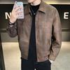 New simple men's leather jacket American retro pu tooling locomotive old money wind tough loose trendy leather jacket