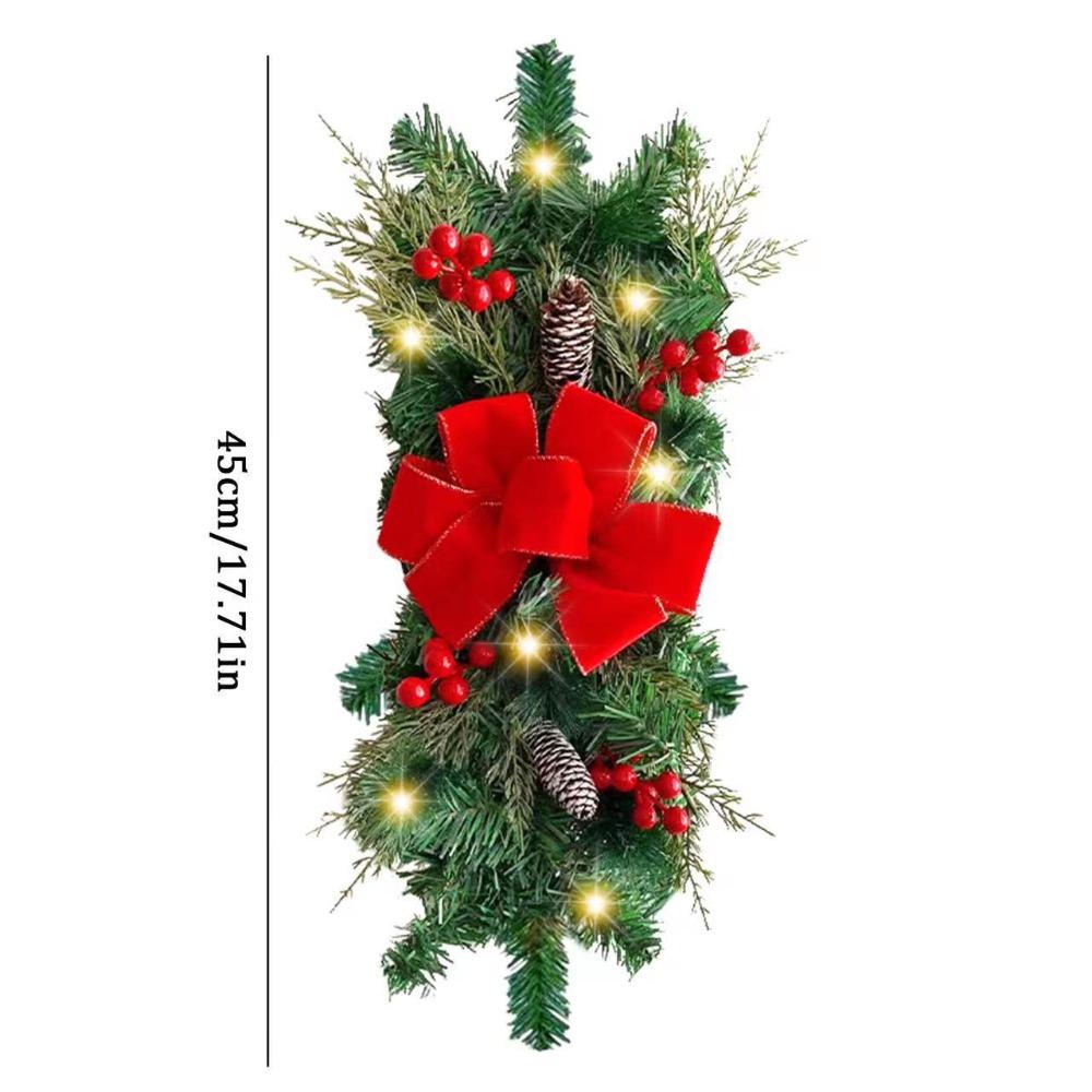 Fashion LED Christmas Wreath Pine Cone Gift Crafts Home Decor Red Rattan Bow Party Supplies Door Decoration Outdoor