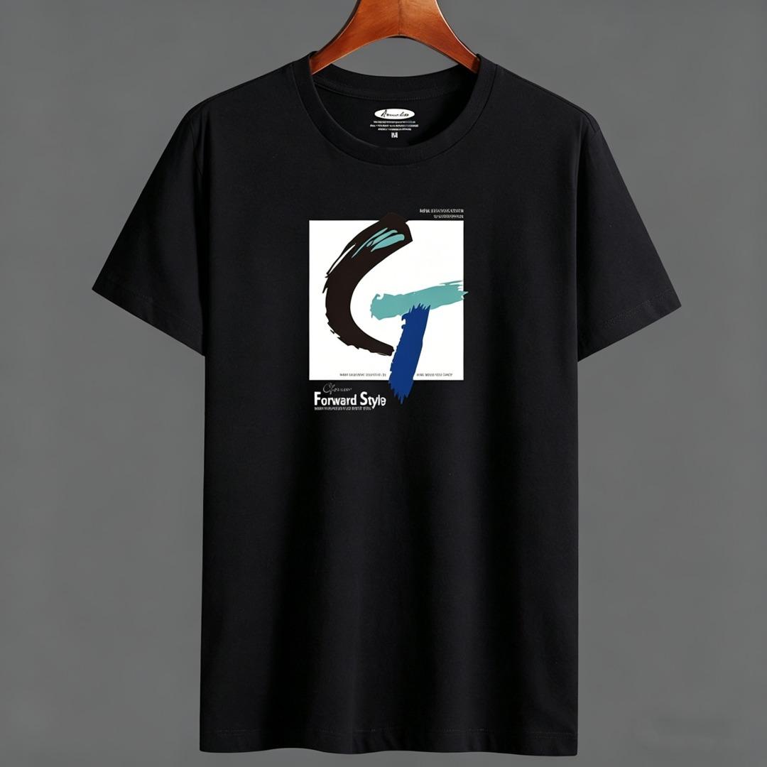 

Men s Plus Size Cotton T-Shirt Short Sleeve Print G Tee Soft Breathable Casual Daily Wear M чёрный