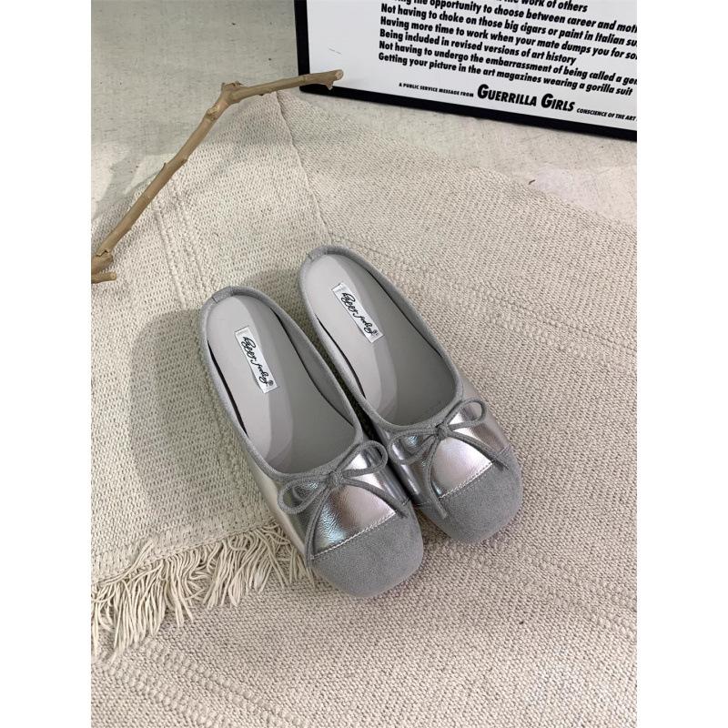 Spring 2025 new French evening wind single shoes light mouth bow soft flat bottom one pedal versatile ladyshoes women's shoes