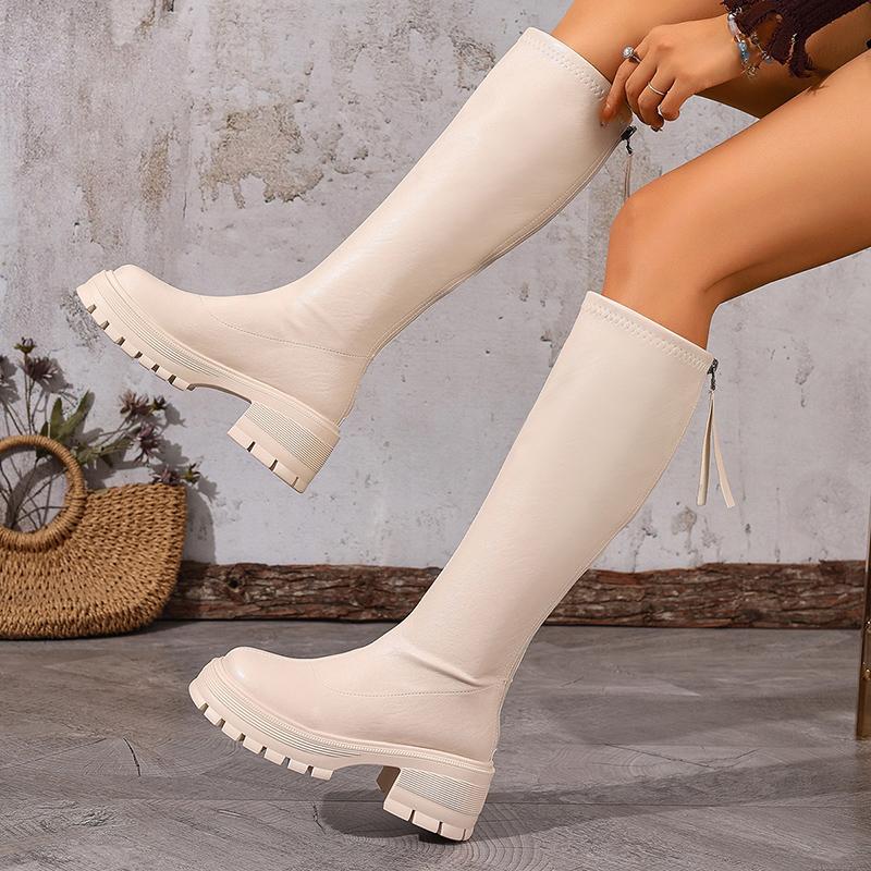 Chunky Platform Black Knee High Boots Women Fashion Back Zipper Pu Leather Long Boots Woman Thick Sole Motorcycle Botas Mujer