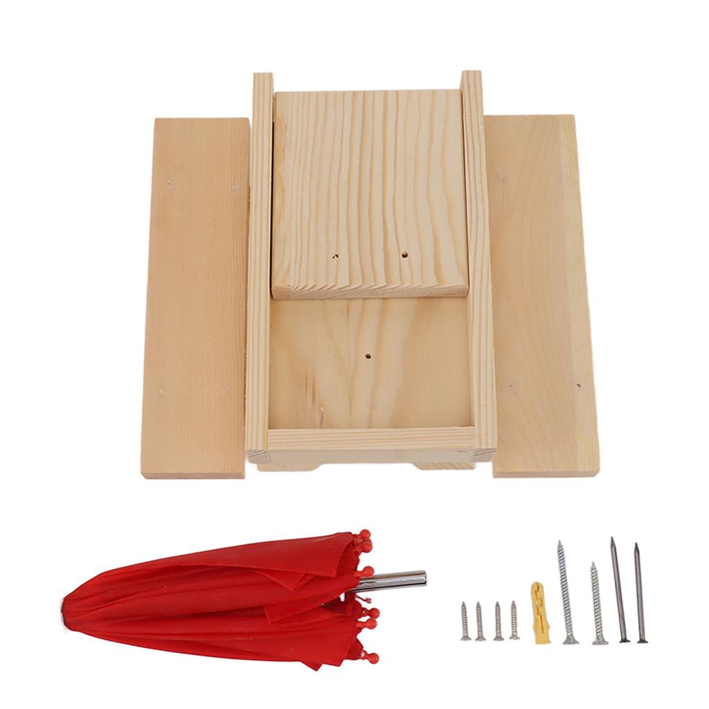 Squirrel Feeder Table Pine Wood Outdoor Garden Pendant Squirrel Picnic Table Feeder with Umbrella Red Umbrella