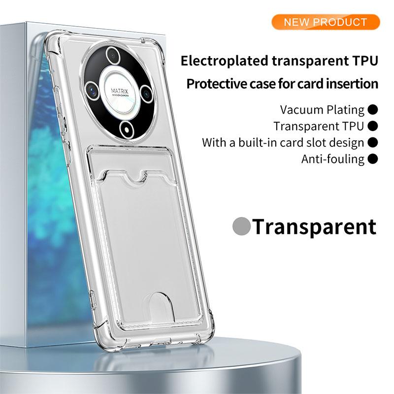 

Однотонный чехол для телефона из мягкого ТПУ с гальваническим покрытием по краю и слотом для карт для Honor 200 Lite 90 70 X6B X7A X7B X7C X8A X8C X9B, задняя крышка Honor 90 Lite прозрачный