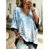 Plus Size Women's Simple Bohemian Pattern Print V-neck Top Three-quarter Sleeves Loose Plus Size Casual Daily T-shirt