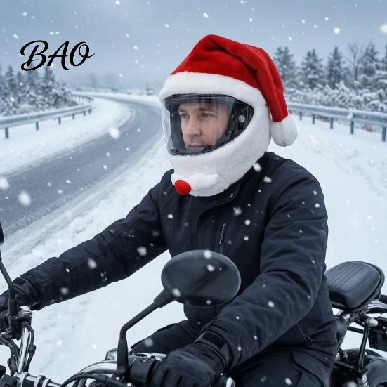 Cycling Helmet Decoration Christmas Santa Motorcycle Cover, Plush Claus Hat Xmas Cover for Decoration, Holiday Accessories Men Accessory