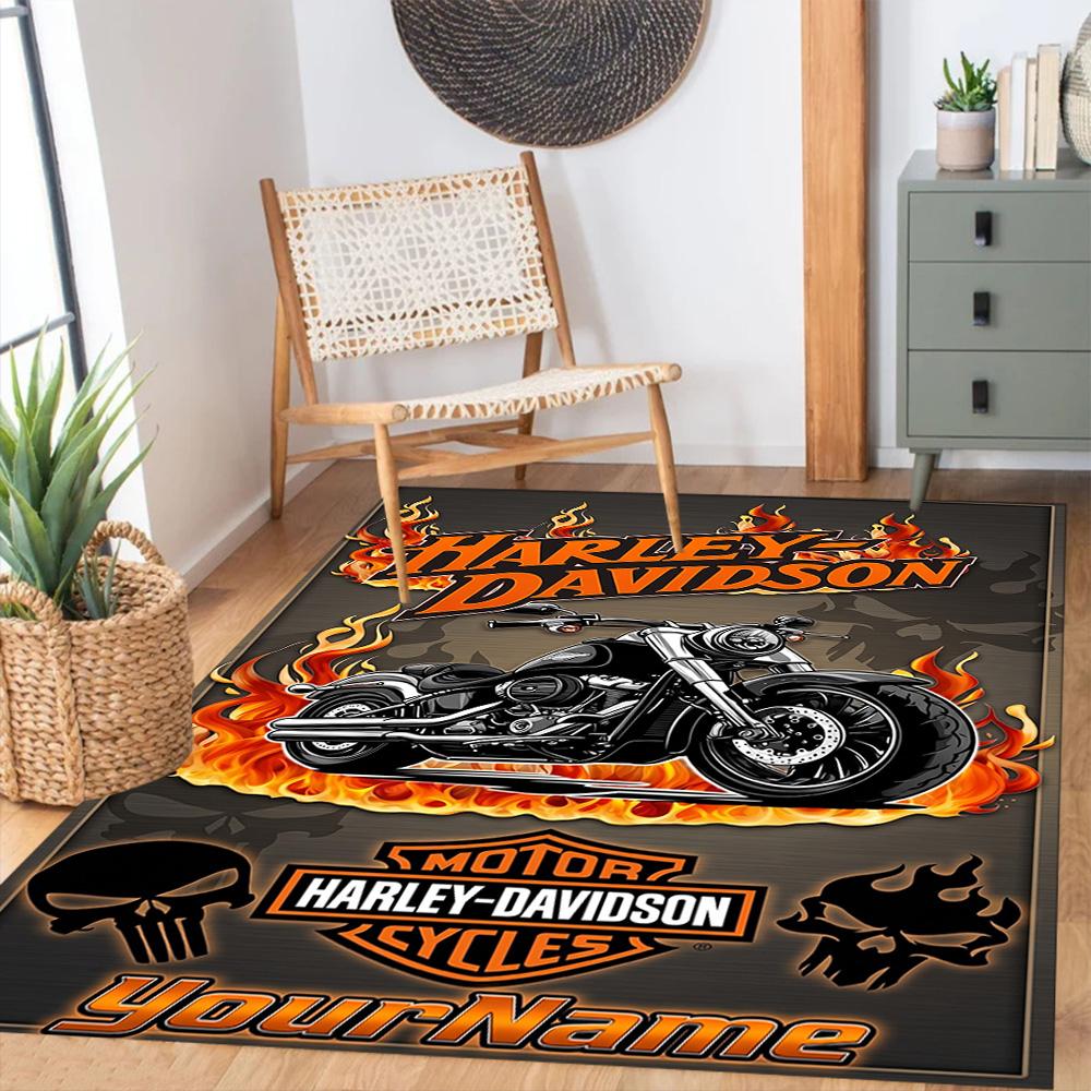 Harley-davidson Motorcycles Customize Your Name Floor Rug Office Rug Design for Playrooms Living Rooms Hallway Balcony Antislip Carpet