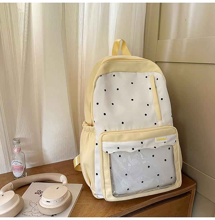 Schoolbag Korean ins new high-value fresh and sweet contrasting polka dot backpack junior high school students lightweight spring outing backpack