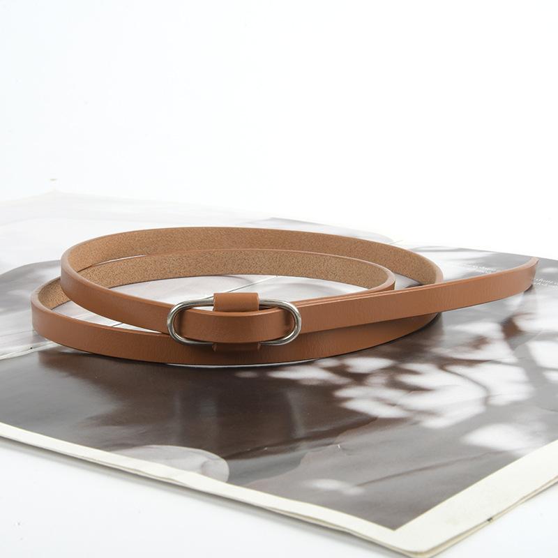 Women's Thin Knotted Non-hole Genuine Leather Belt Simple and Versatile Belt with Casual Pants Skirt Dress