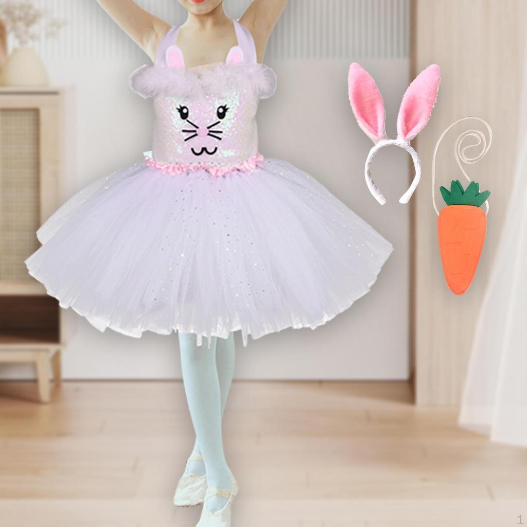 Girl Easter Bunny Tutu Dress Ears Hair Hoop Romper Outfit for Carnivals