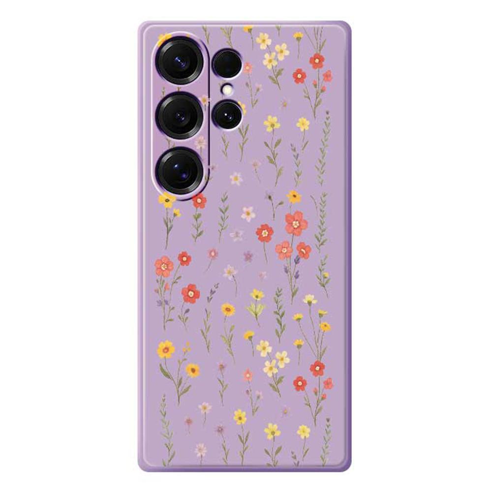 For Samsung Galaxy S25 Ultra Case Flowers and Grass Pattern Printing Straight Edge TPU Phone Back Cover