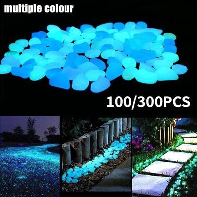 300PCS Glow In The Dark Garden Pebbles Stones for Yard and Walkways Decor, DIY Decorative Luminous Stones