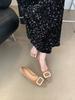 Square Buckle Rhinestone Pointed High Heels Spring and Autumn High-end Sense Elegant Suede Thin Heel Light Mouth Single Shoes Professional Women's