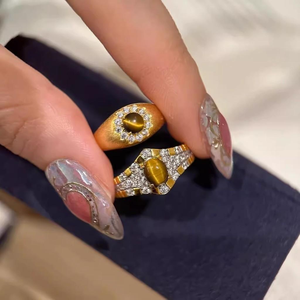 Elegant Adjustable Copper Ring With Tiger Eye Stone For Women Stylish Accessory