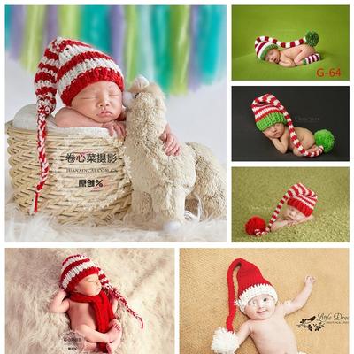 Neue handgestrickte Woll-Langschwanzmütze für Kinderfotografie, Cartoon-Pullovermütze für Neugeborene, Lange Weihnachtsmütze