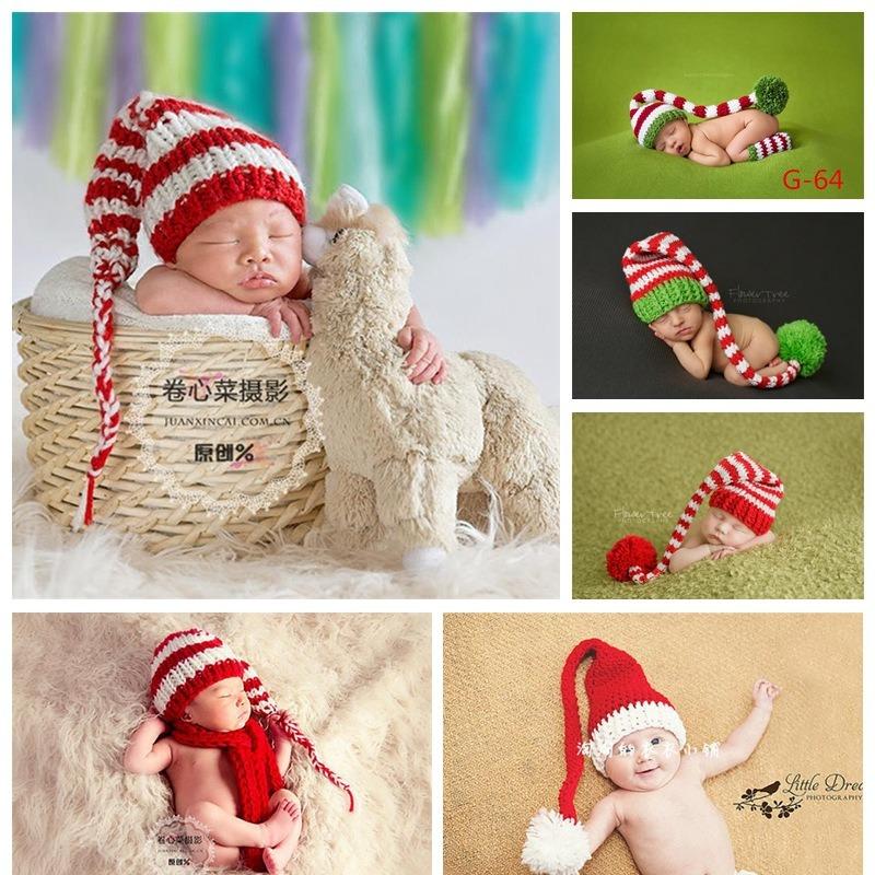 New wool hand-knitted children's photography long tail hat, newborn cartoon sweater hat, Christmas long hat