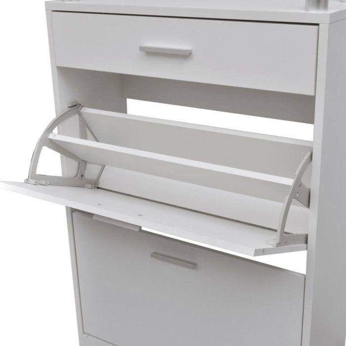 VidaXL Shoe Cabinet with Drawer and Glass Top Wood White