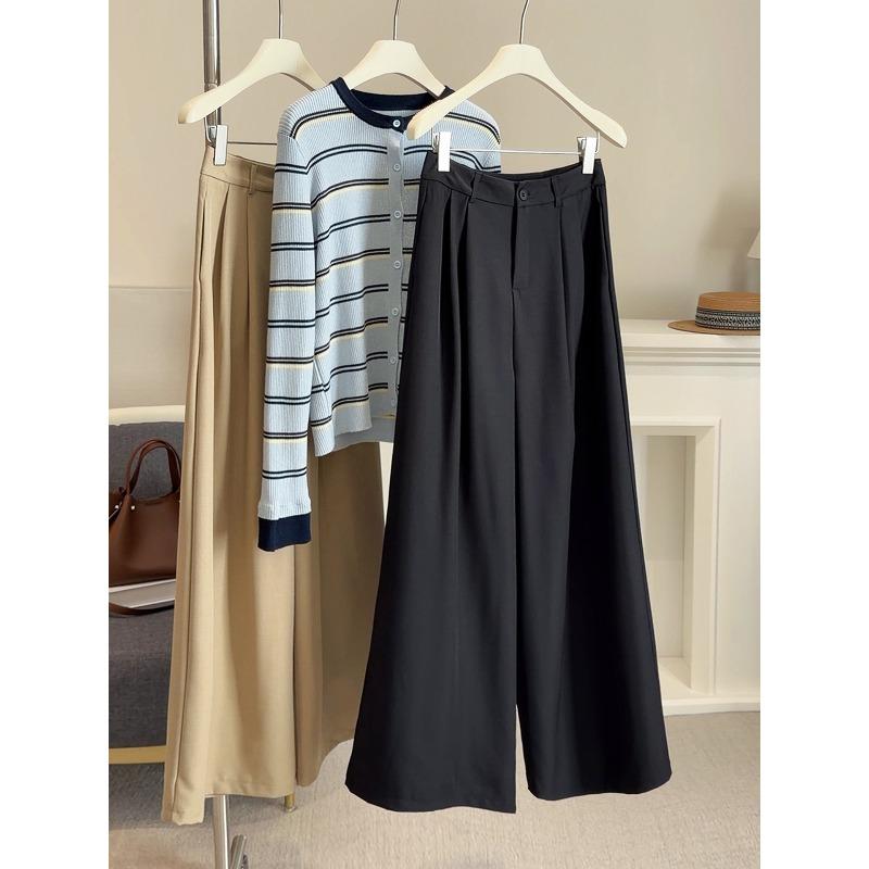 

Spring and Autumn New Pendant Suit Wide Leg Pants Women s High Waist Skinny Versatile Loose Casual Mopping Straight Pants Tide S чёрный