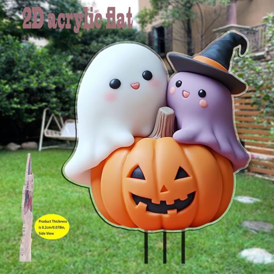 Halloween Pumpkin Ghost Yard Sign Decoration Metal Stake Outdoor Fall Yard Ornament Horror-themed Home Decor