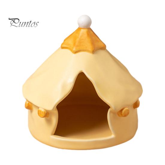 Pet Hideaway Tent Ceramic Pyramid for Hamster, Triangular Ornament, Cute Hamster House Jewelry And Earring Holder with Door & Window, Cave, B