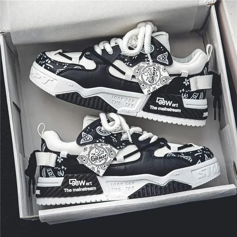 Fashion Sneakers for Men Designer Platform Casual Shoe Fashion Street Skate Shoes for Men Lace Up Vulcanize Shoes Luxury Tenis Shoes2024