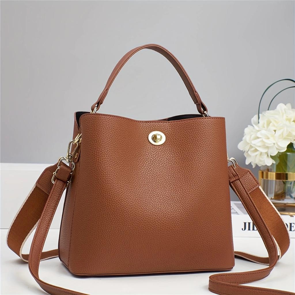 New Women's Handbag Bucket Bag High-end Female Bag Lightweight Crossbody Single Shoulder Bag Twist Lock Small Bucket Bag