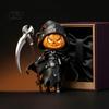 Resin Gothic Desktop Statue Halloween Pumpkin Reaper Statue, Hooded Ornament, Black Robe Figurine Versatile Window Display Decor with Sickle for Home