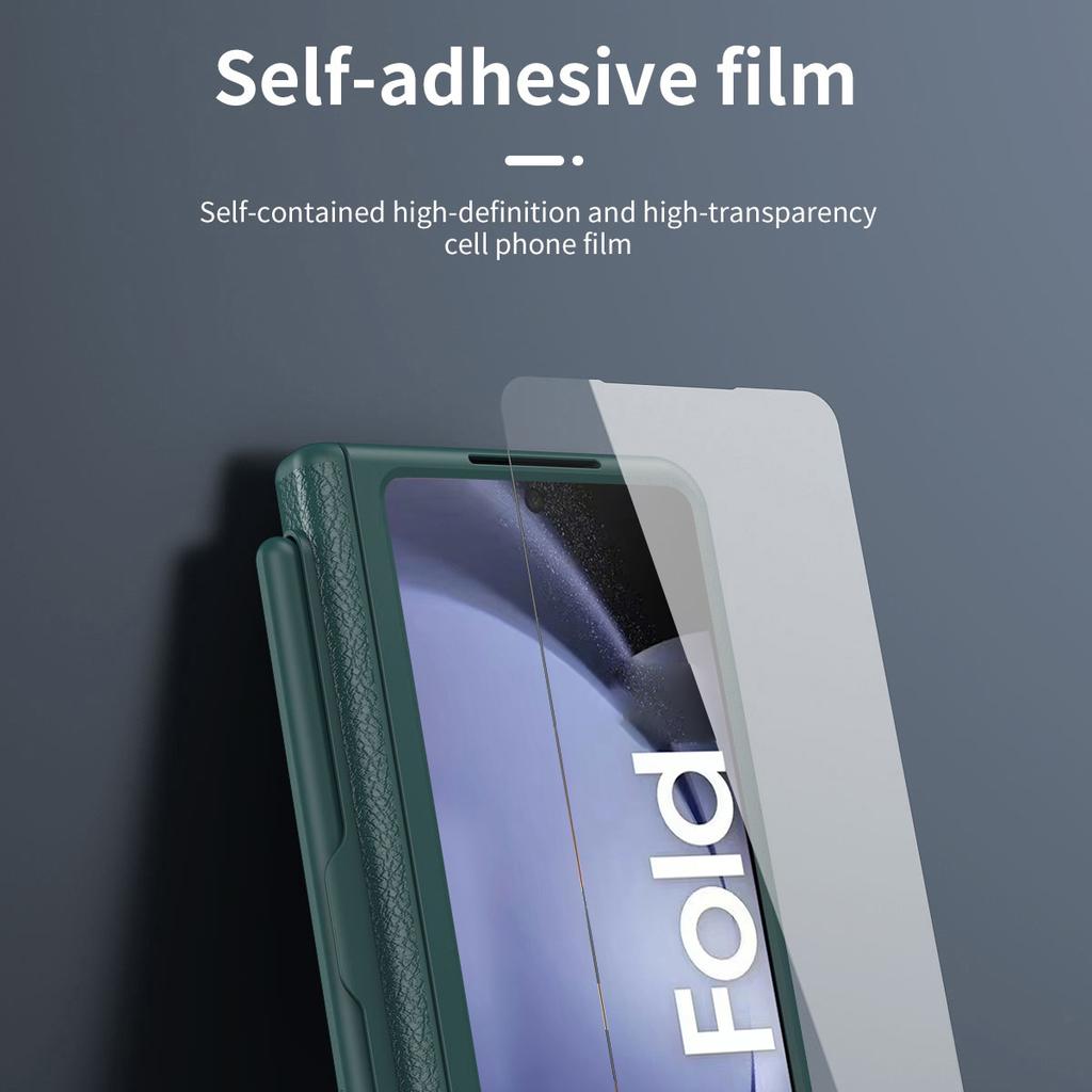 Für Samsung Galaxy Z Fold6 5G Ständerhülle Leder+PC Handyhülle mit Stift und gehärteter Glasfolie