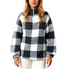 Women's Fashion Stand Up Collar Zipper Long Sleeve Checkered Warm Sweatshirt Top