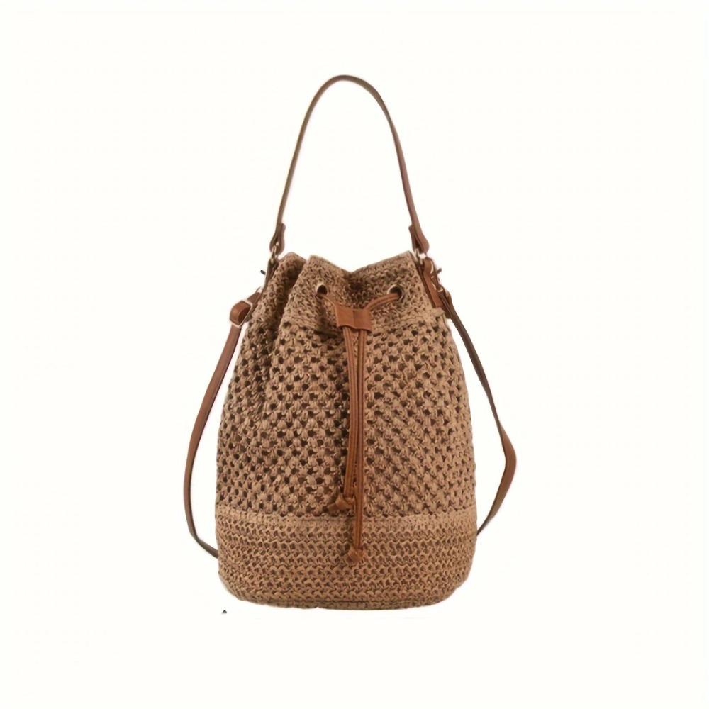 Hollow Out Straw Bucket Bag Large Capacity Weave Tote Bag Leisure Summer Beach Bag Summer