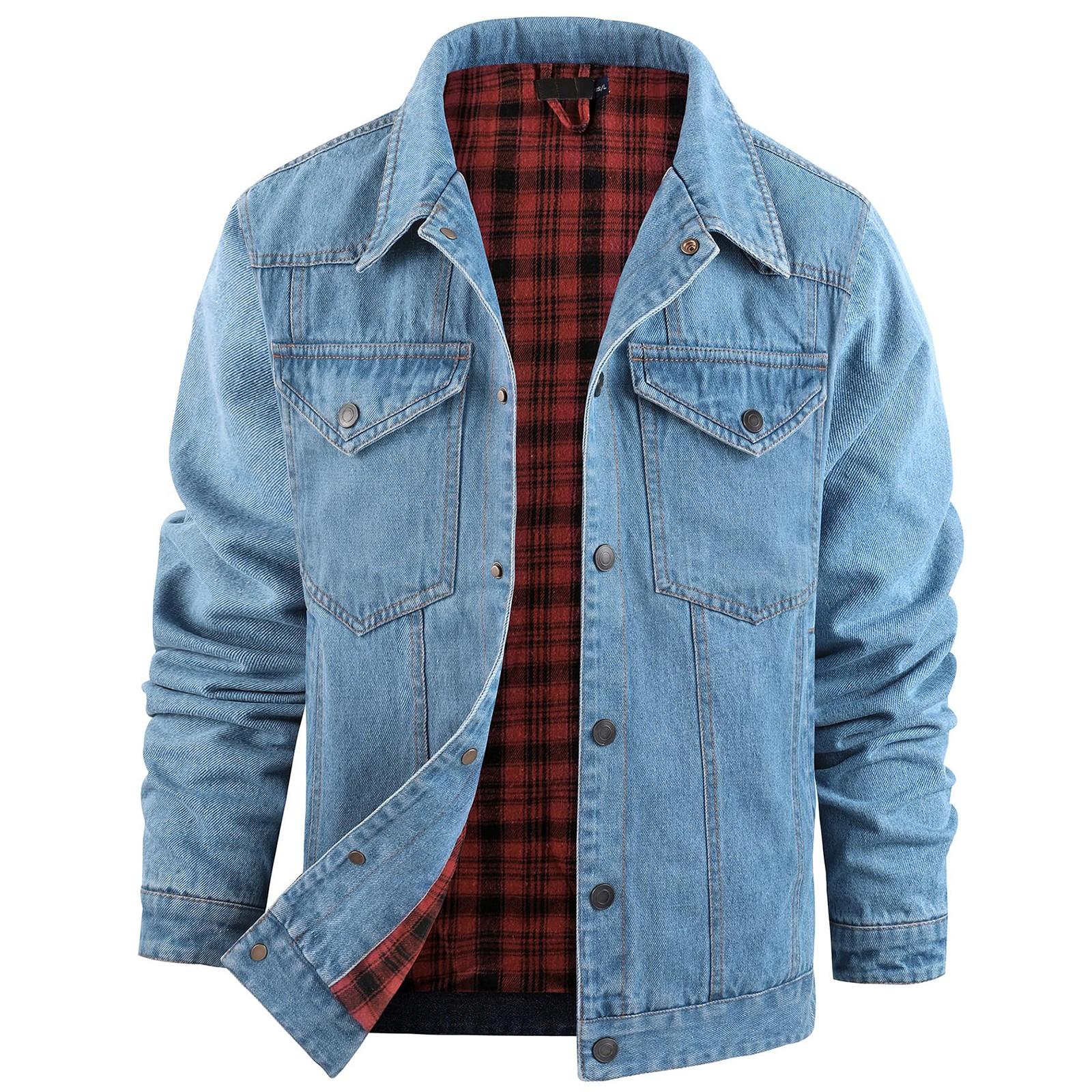 

Мужская повседневная уличная куртка с карманами, однотонная, модная, ковбойская, фланелевая XL