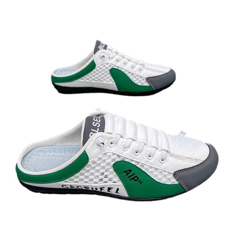 Summer new lace-up men's shoes half slippers board shoes men's one-pedal lazy shoes breathable and lightweight sports and leisure shoes